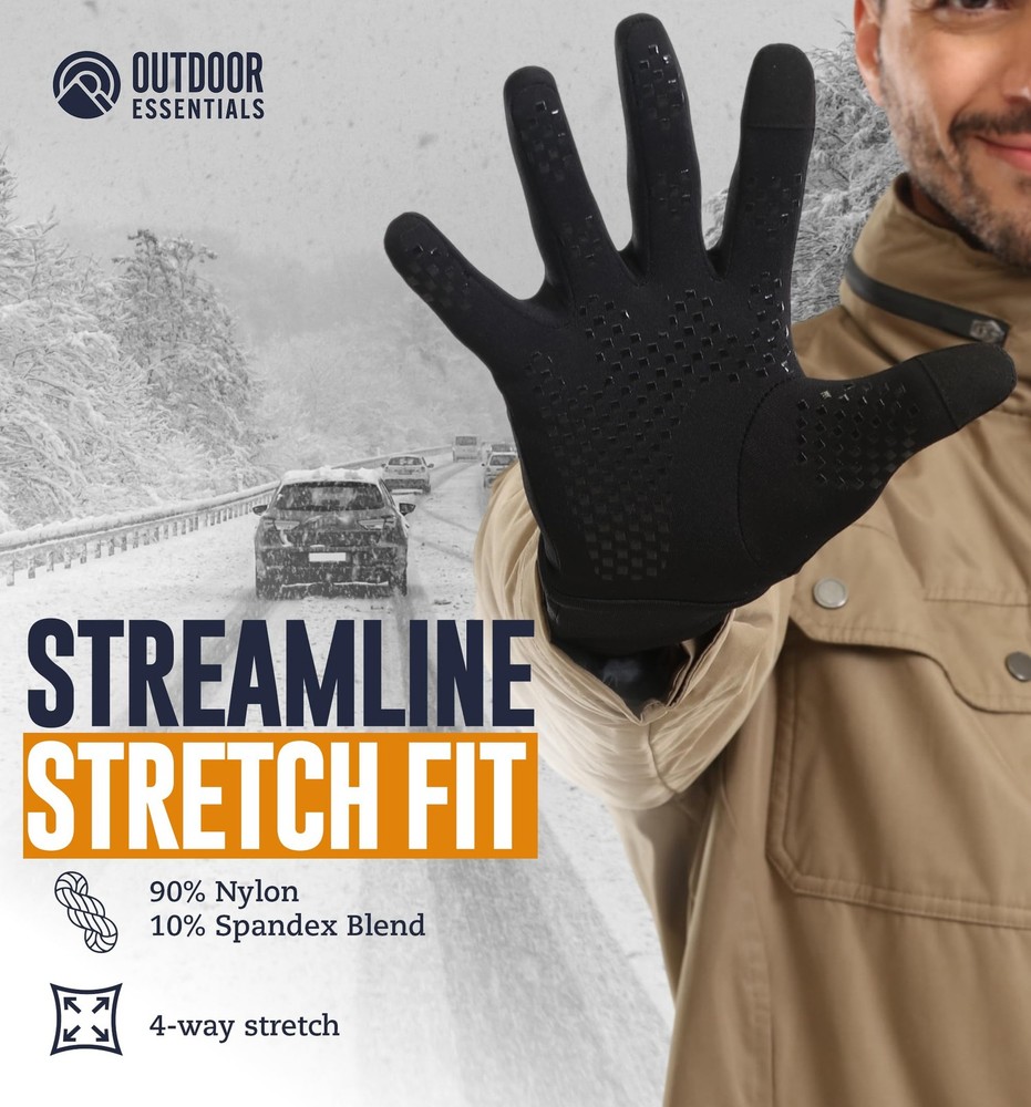 OutdoorEssentials Touchscreen Winter Liners – Thin, Medium-Large, Black