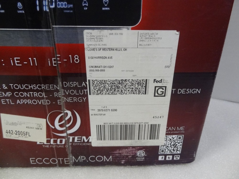 New NIB Eccotemp iE-27 27KW 3.5 GPM Electric Tankless Water Heater Black 240V