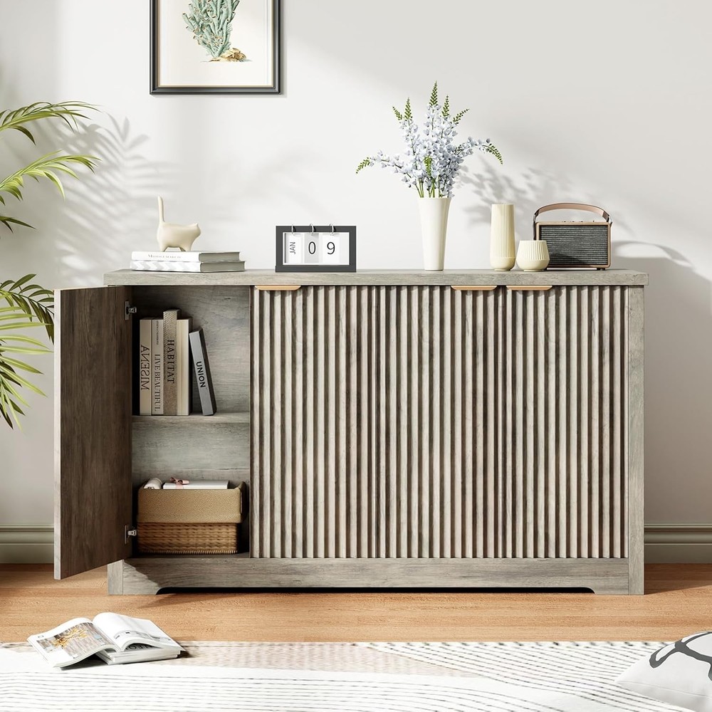 Large Fluted Buffet Cabinet with Storage Accent Sideboard 55'' Modern Credenza🔔