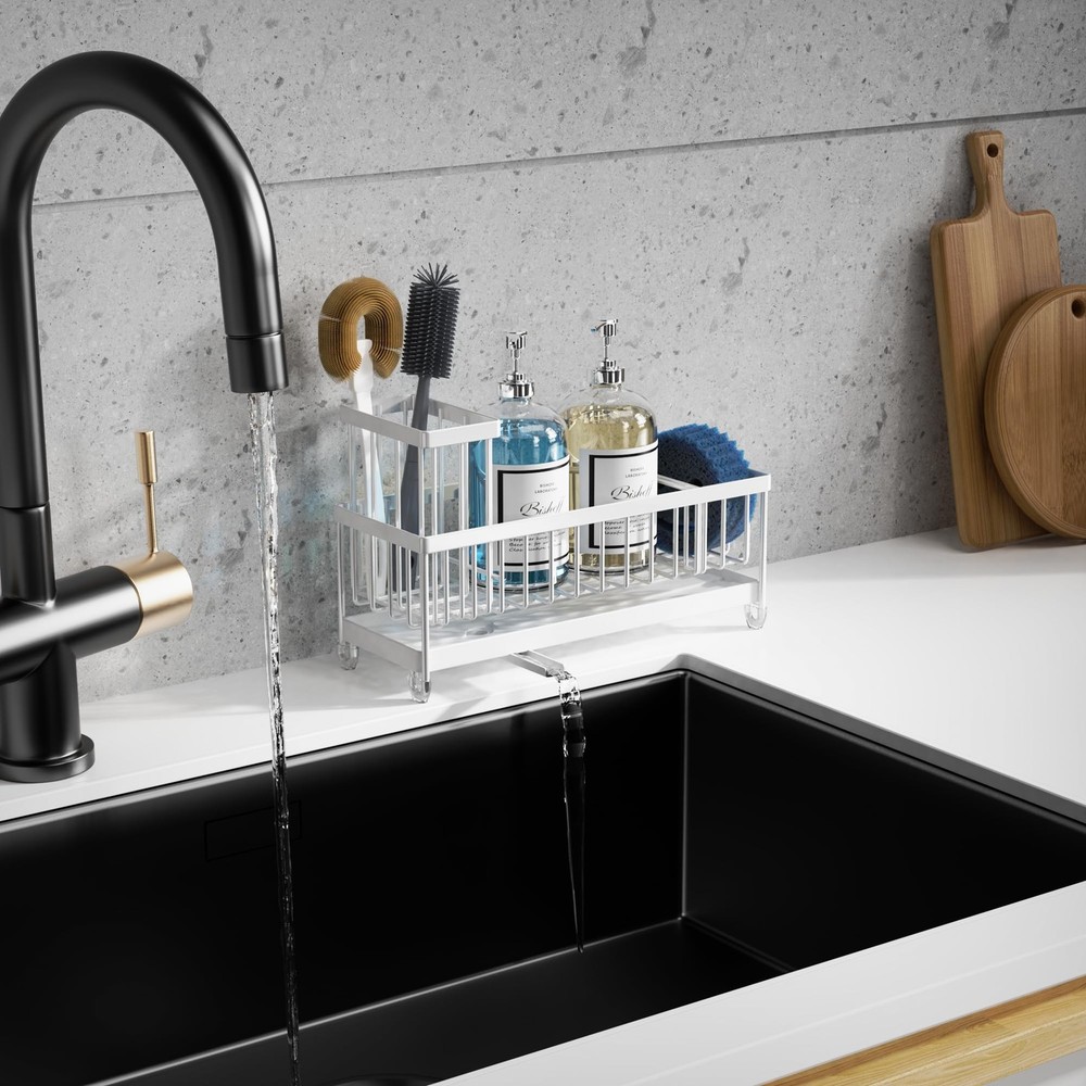 Kitchen Sink Caddy Extra Large Rustproof Sponge Brush Holder Stainless White