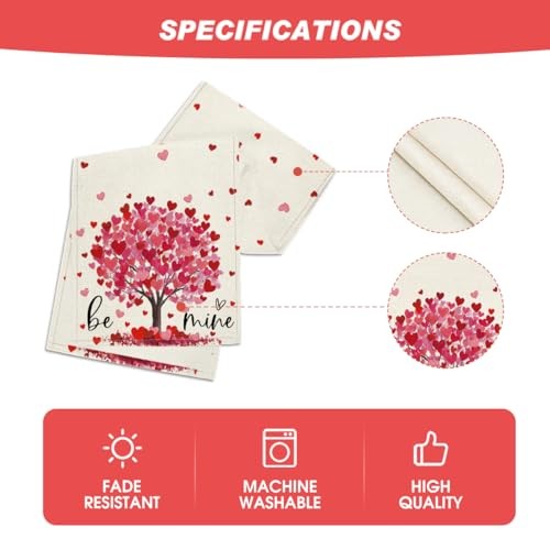 Heart Tree 210 GSM Valentine's Table Runner, 13" x 72", Table Runner Beige-red