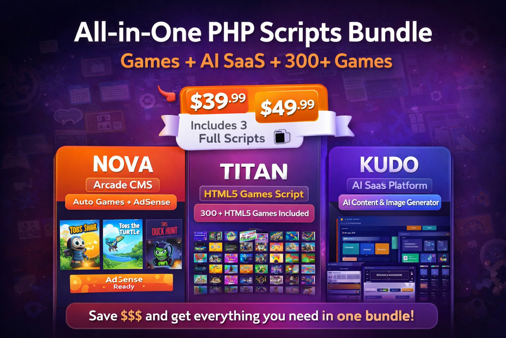 All-in-One PHP Scripts Bundle – Games + AI SaaS + 300+ Games