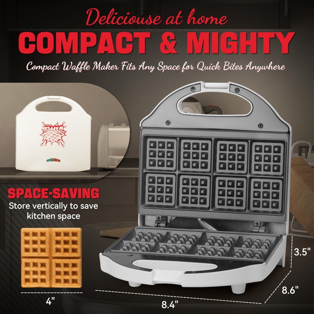 Square Waffle Maker, 2 x 4" Mini Classic Waffles Maker Machine, Waffle Iron,