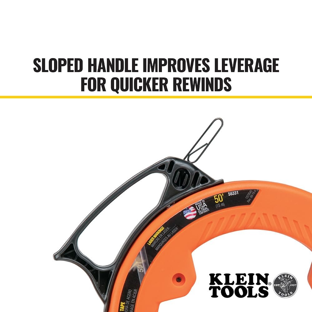 Klein Tools 56331 50-Foot Steel Fish Tape Wire Puller Double Loop Tip