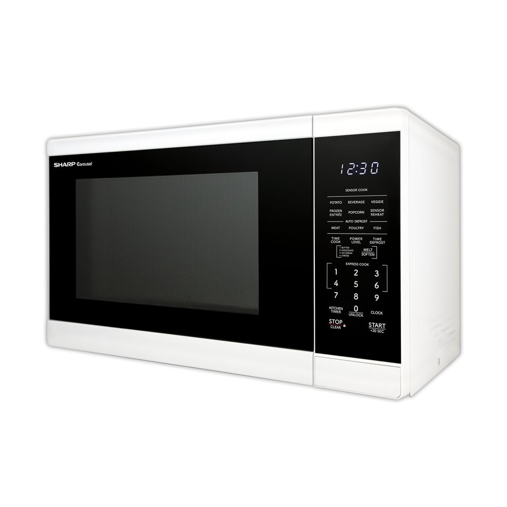 Sharp 1.4 Cu Ft Microwave Oven 1100 Watts Black White Led Display Sensor Cook