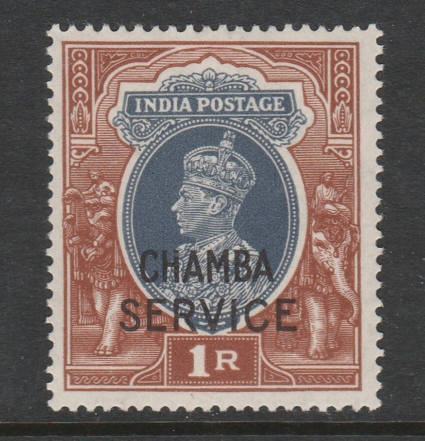 Chamba 1943-43 1r Grey & red-brown SG O83 Mint.