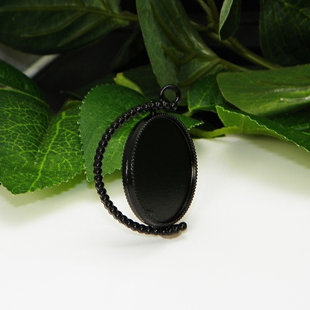 25mm Double Sided Rotating Black Enamel Plated Cabochon (Cab) Drop Setting