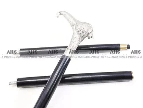Solid Brass Lion Head Handle Wooden Cane 3 Fold Black Walking Stick Steampunk