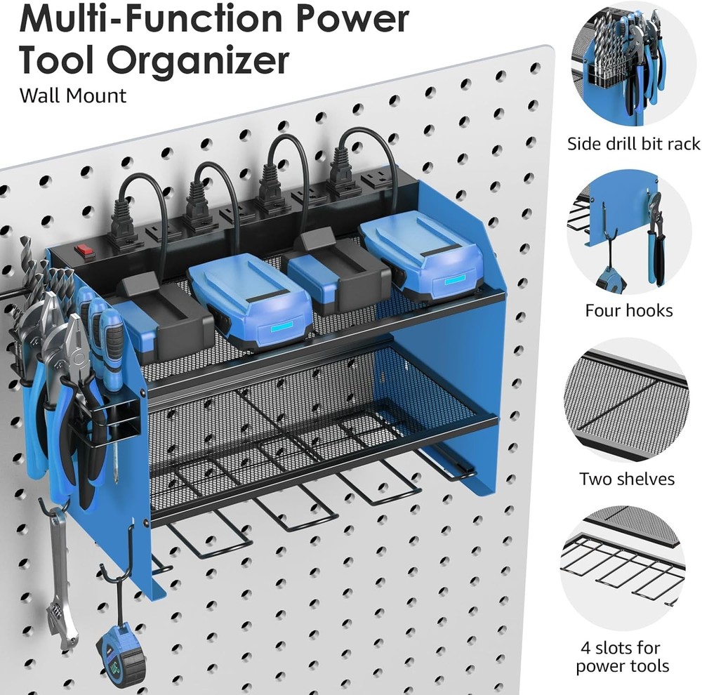 Modular Power Tool Organizer Wall Mount W/ Charging Station. Garage Drill