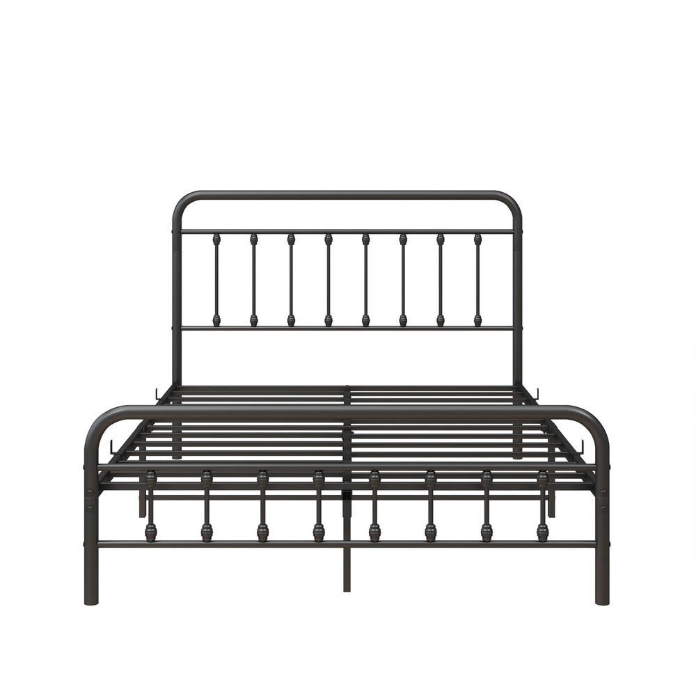 Full Size Metal Platform Bed Frame with Petal Accented Headboard