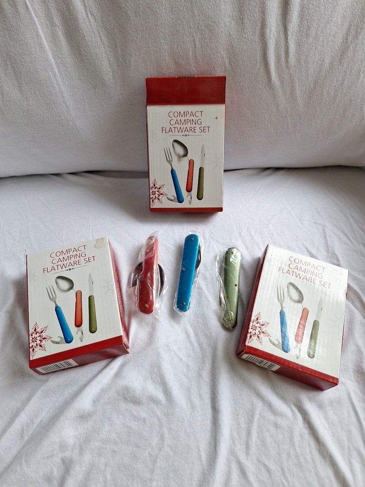 3 Compact Camping Flatware Sets, Never Used, In Original Wrapper. Samsonico USA