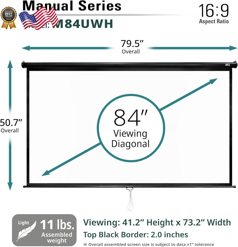 Elite Screens Manual Series 84-INCH 16:9 Pull Down Manual Projector Screen