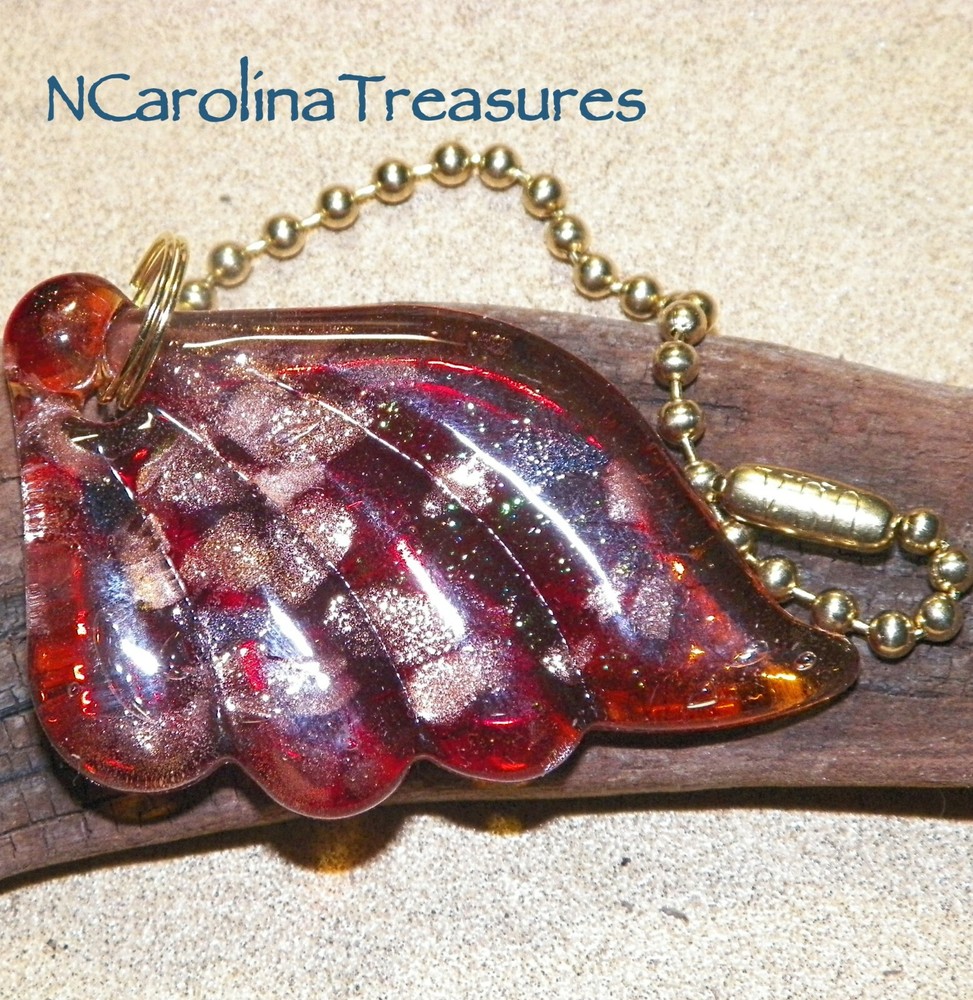 ANGEL WINGS RED COPPER FLAKE MURANO ART GLASS CEILING FAN PULL PULLS LARGE PAIR