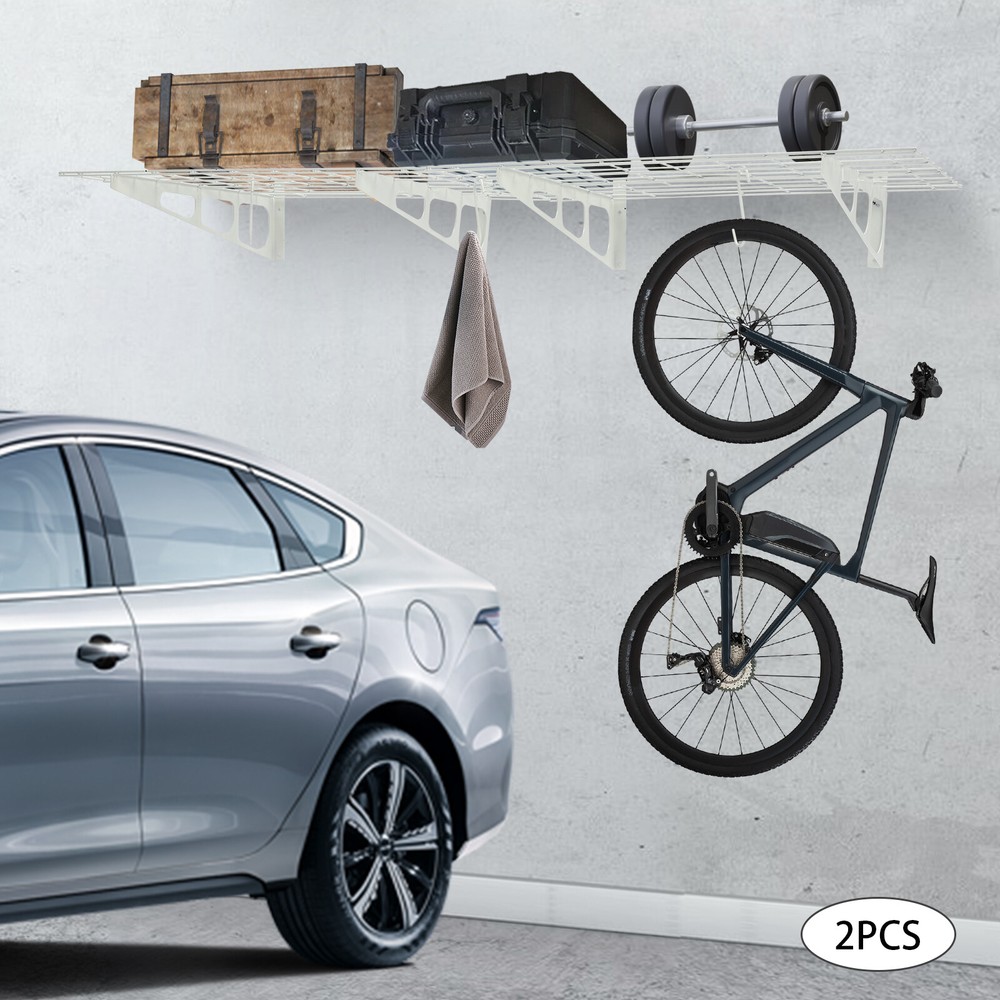 2 Packs Heavy Duty Garage Storage Rack Mesh Surface With 4 Hooks Wall Mounted US
