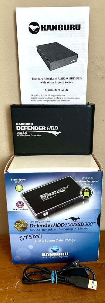 Kanguru 1TB Defender HDD300/SDD300 AES USB3 Secure Data Encrypted External Drive