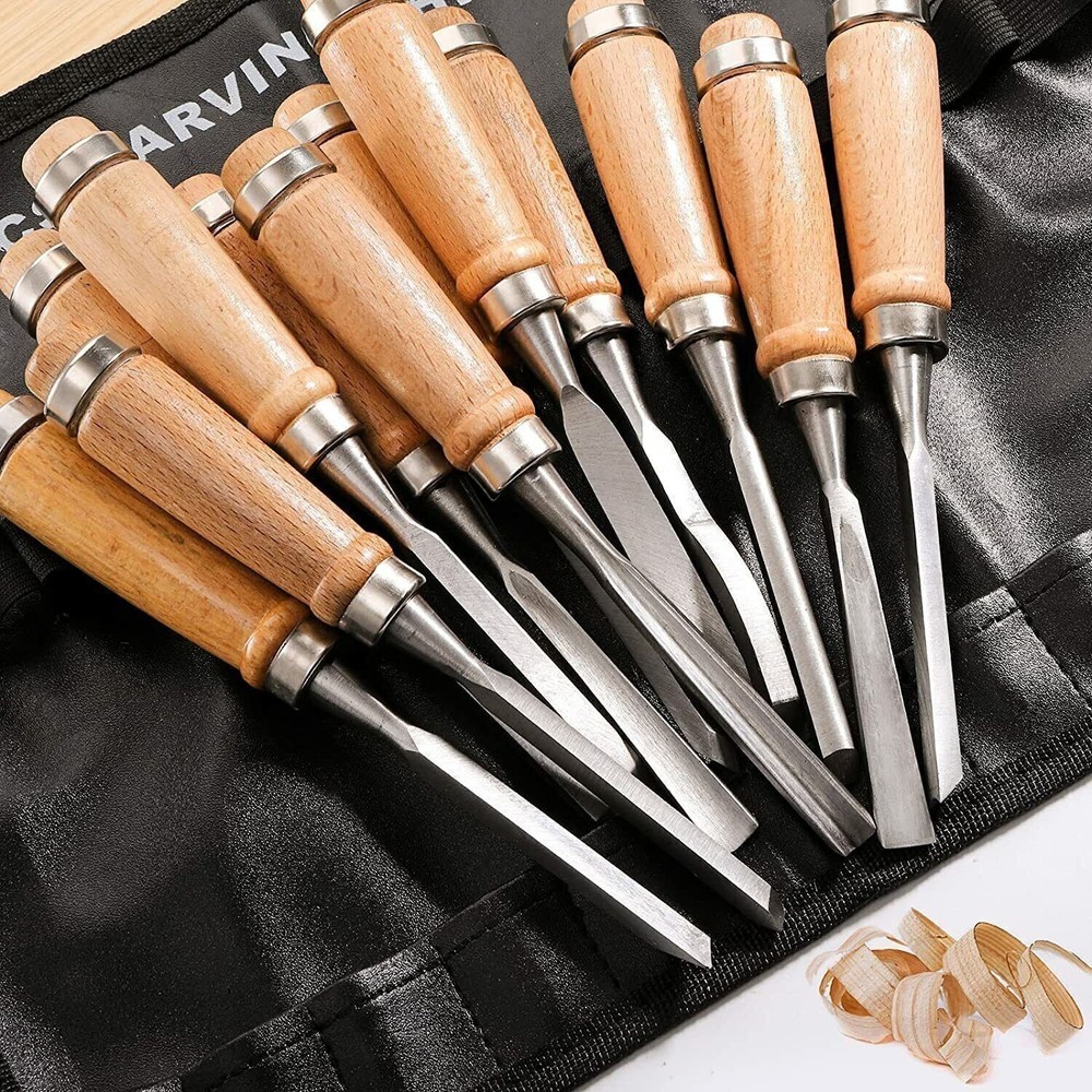 12 Piece Wood Carving Hand Chisel Tool Set Professional Woodworking Gouges Steel
