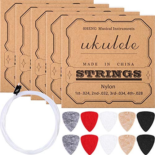 CHENGU 5 Sets Nylon Ukulele Strings with 10 Ukulele Felt Picks Strings