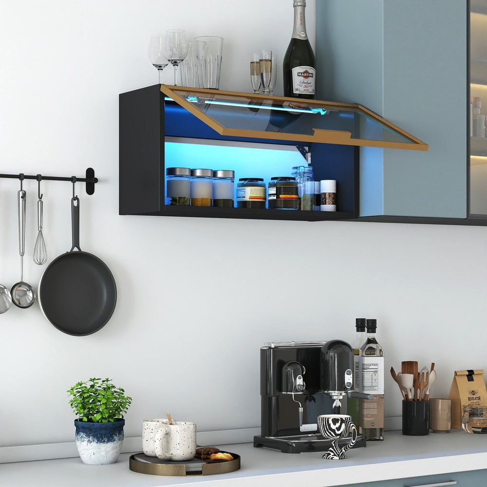 Large-Capacity Spice Rack Wall Mounted Storage Cabinet, Black Hanging Kitchen