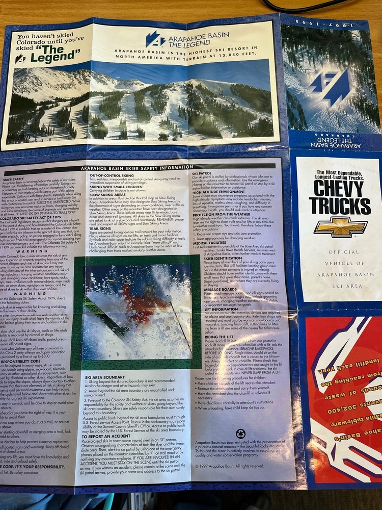 O - Arapahoe Basin - 1997/1998 Trail Map