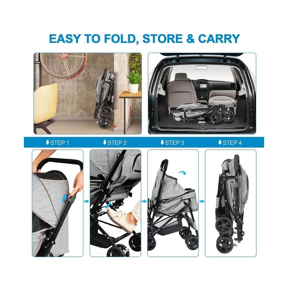 Dog Stroller for Large Medium Dogs & Cats with Reversible Handle, Foldable Pe...