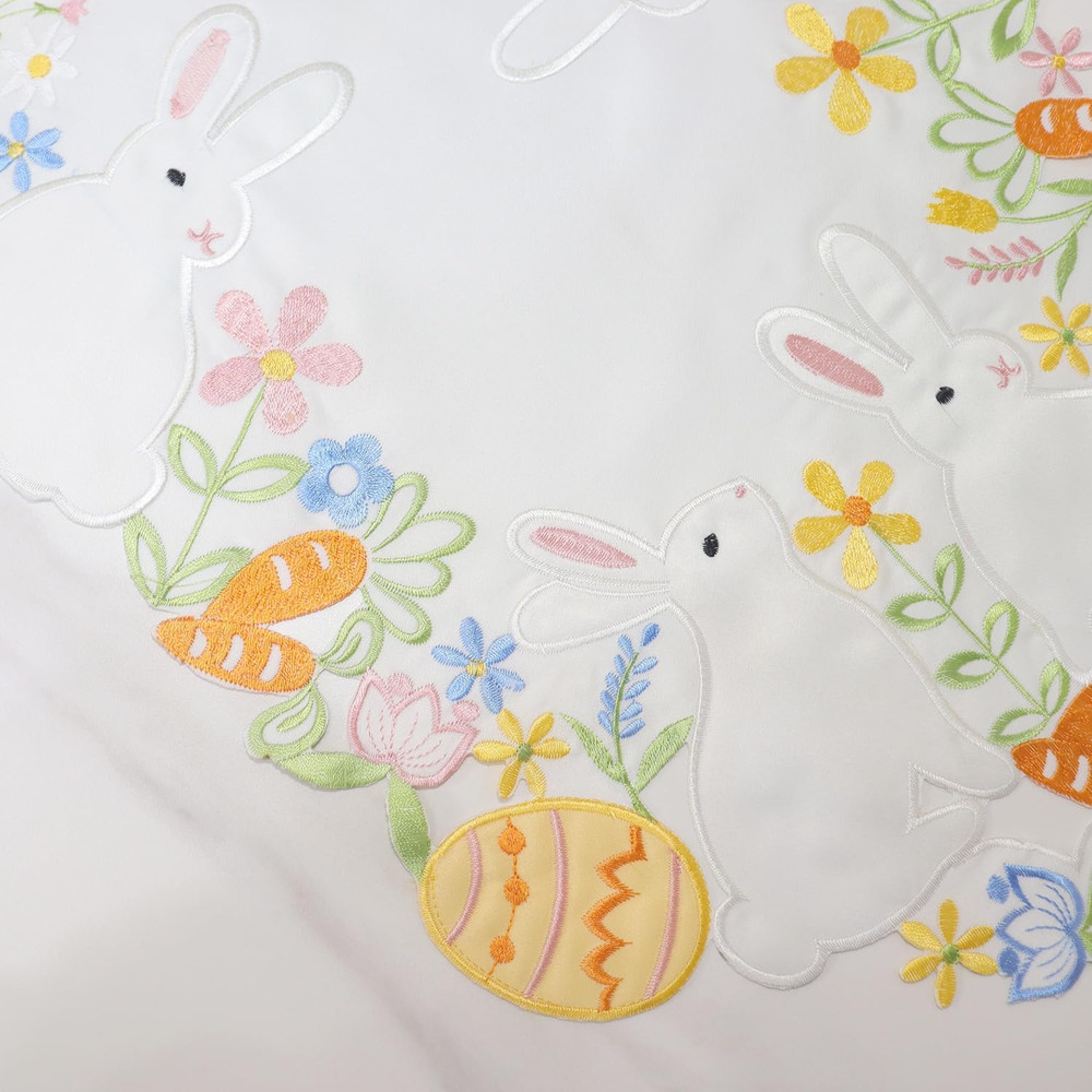 Easter Table Runner Embroidered Bunny Easter Eggs 72 Inches Long Cutout White Ra