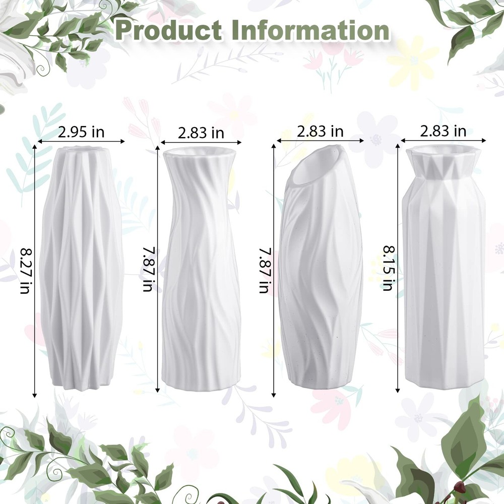 Hoolerry 16 Pcs White Polyethylene Flower Vase, Ceramic Look, Unbreakable, De...