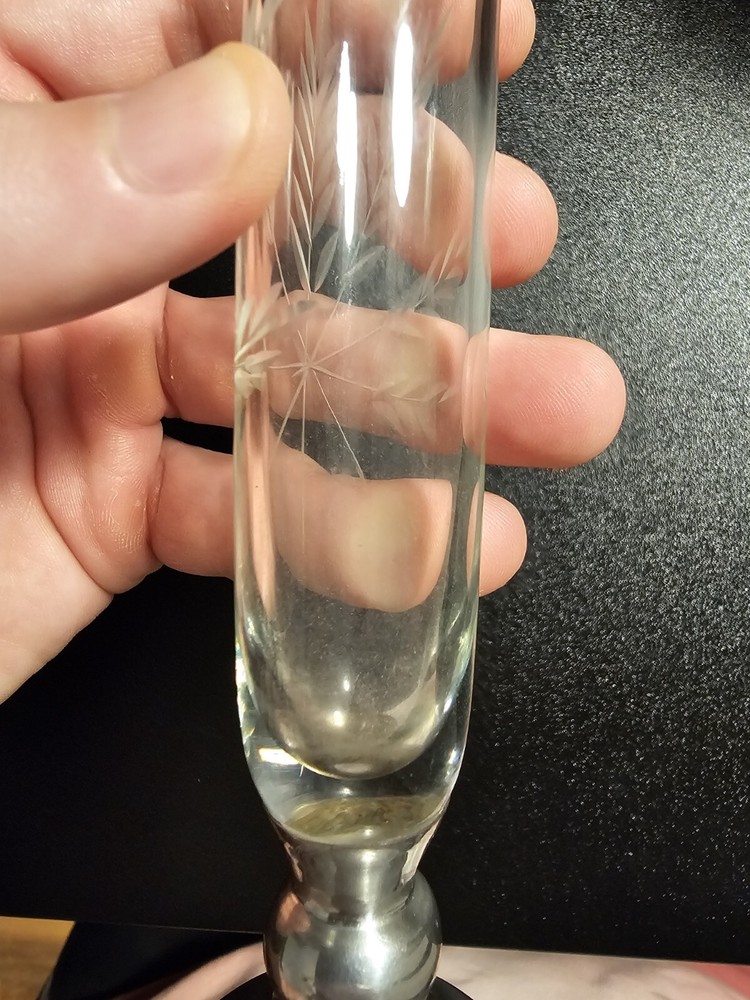 7.25” Etched Crystal Bud Vase with pewter Base by Web