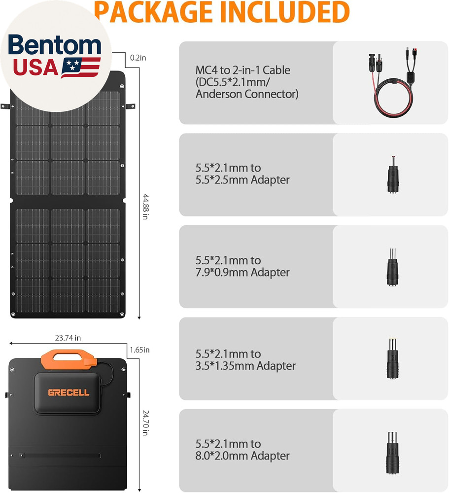 100W Solar Panel, 21.5V Portable Foldable Solar Panel 24% High Efficiency with F