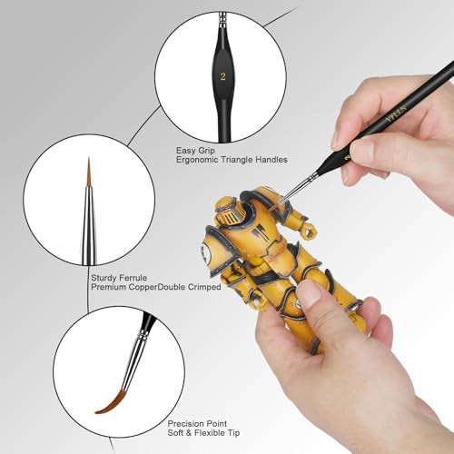 6Pcs Miniature Paint Brushes Set with Triangular Handles - for Acrylics, 12PCS