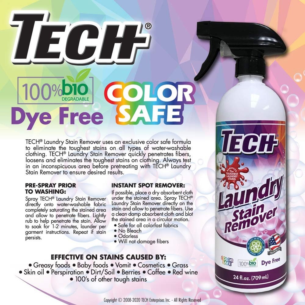 TECH Laundry Stain Remover Spray - Color Safe, Effective Clothes Stain Remove...