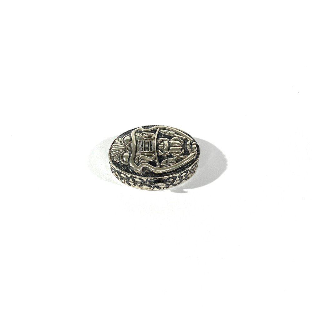 Vintage Heavy Solid Silver Egyptian Pill Box , Hallmarked
