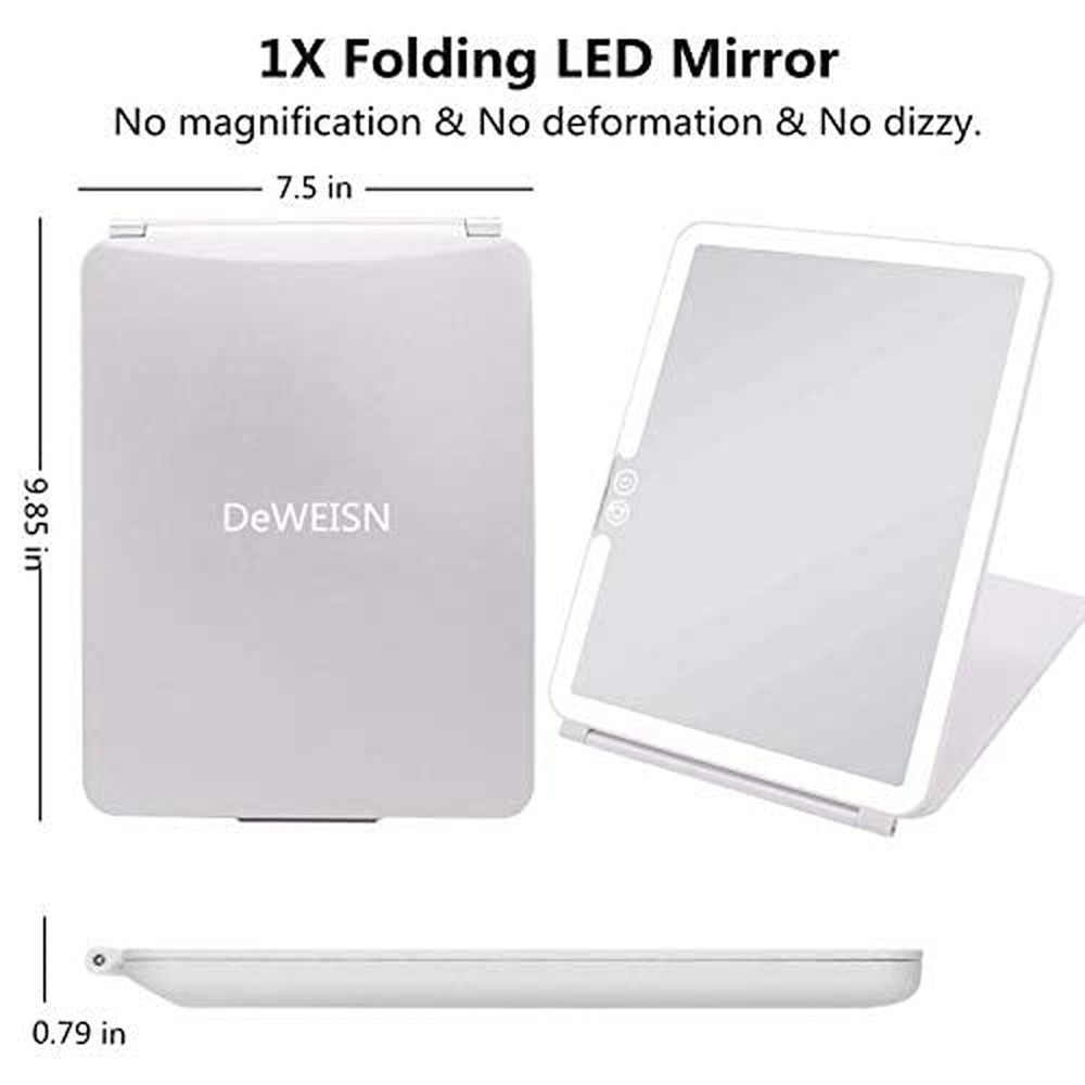 deweisn Folding Lighted Makeup Mirror with 72 LEDs 3 Colors Light Modes USB R...