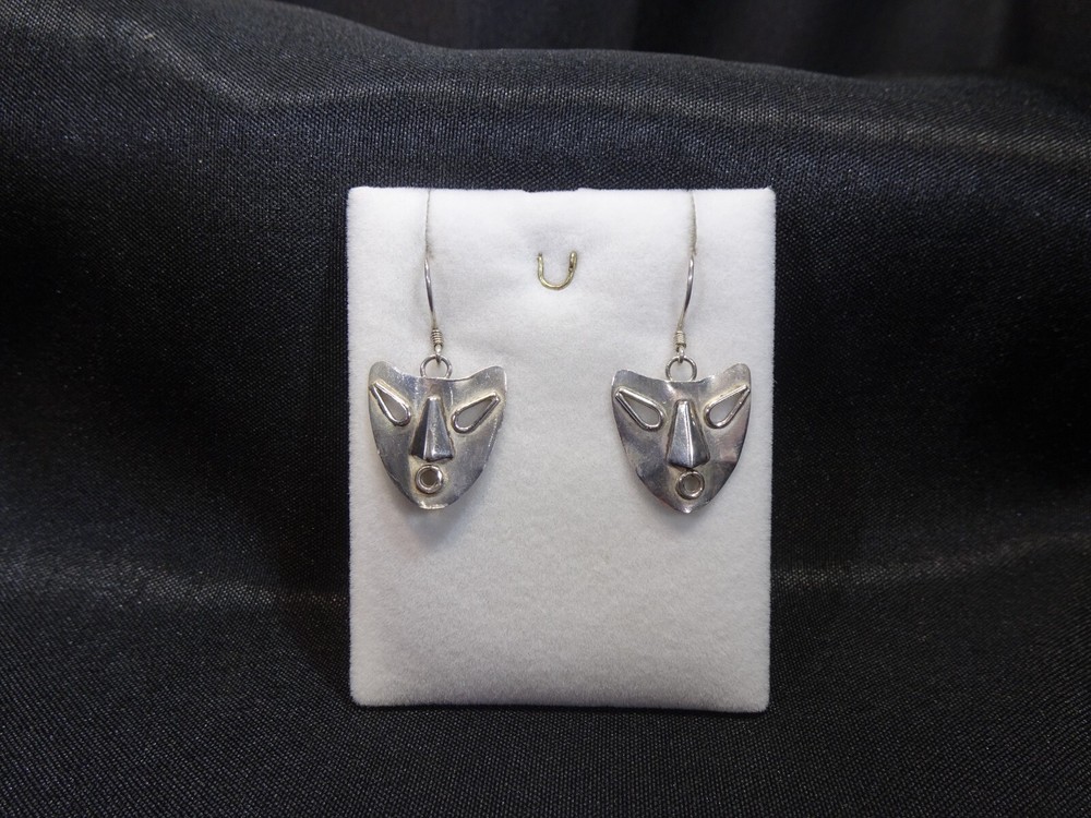 Vintage Solid 925 Sterling Silver Mask Hook Earrings