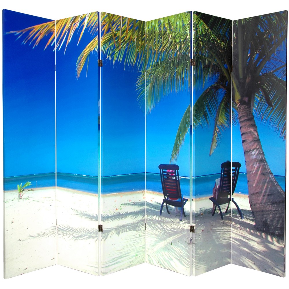 6 ft. Tall Double Sided Beach Canvas Room Divider 6 Panel