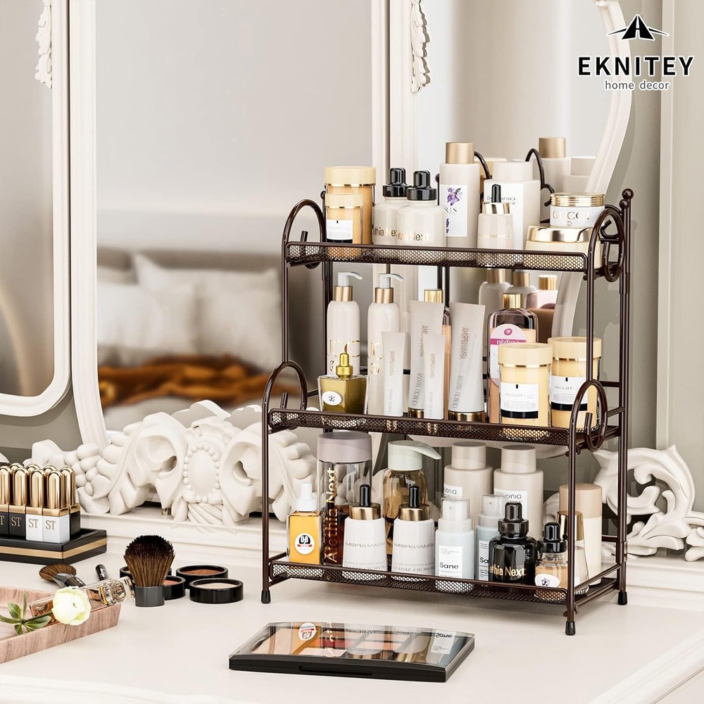 Bathroom storage rack countertop - Makeup table storage rack Brown