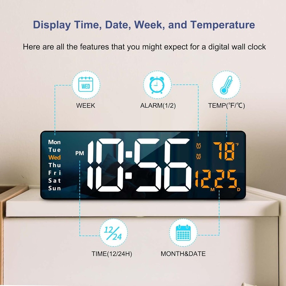 Digital Wall Clock Large Display, 6.2''LED Digital Clock with Remote Control