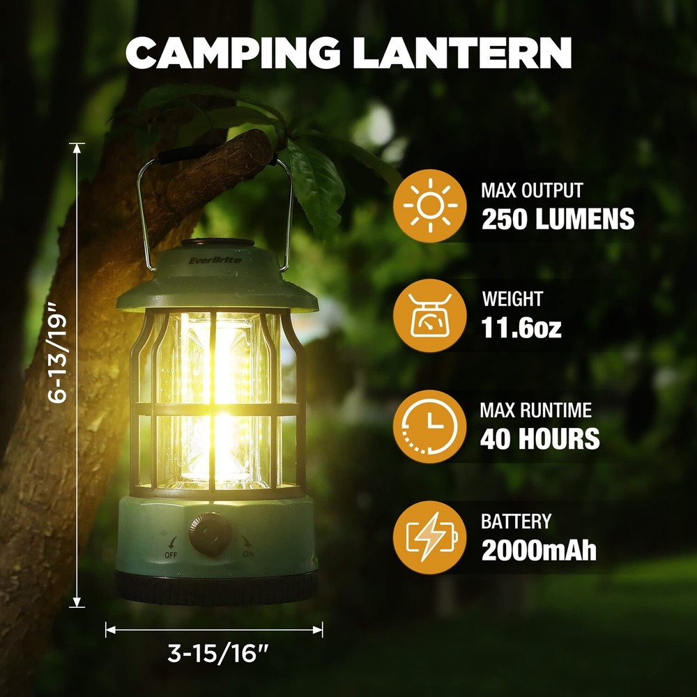 EverBrite LED Camping Lantern USB C Rechargeable Lantern Stepless Dimming Switch