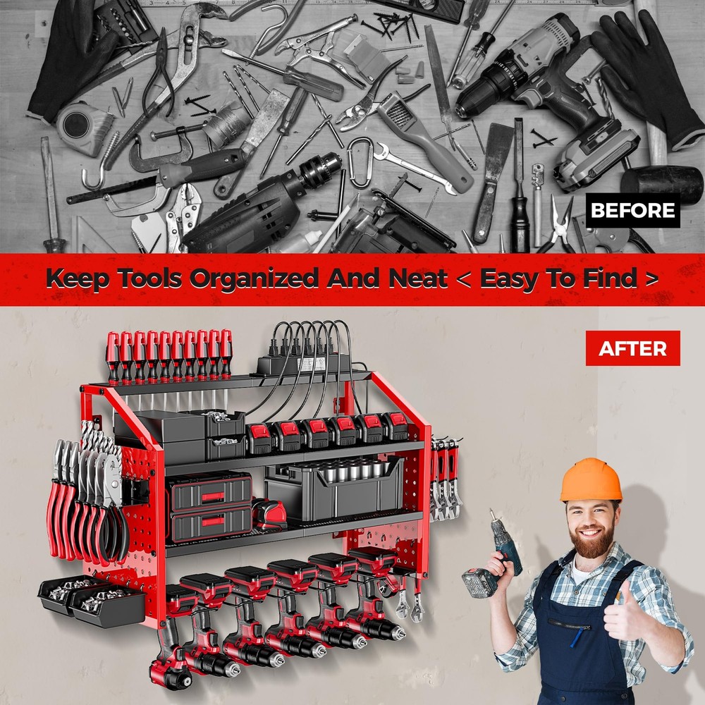 LBT Power Tool Organizer With Charging 6 Drills Holder, Red