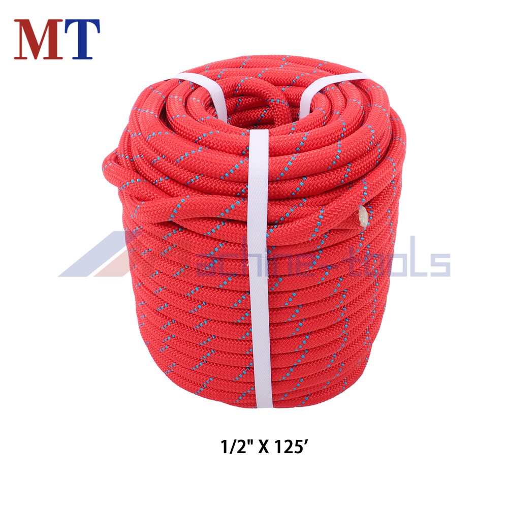 1/2” x 125' Red & Blue Double Braided Polyester Rope For Car Towing Tree Work