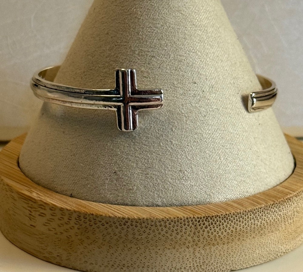 Cross Cuff Bracelet | 925 Sterling Silver Adjustable Open Bangle