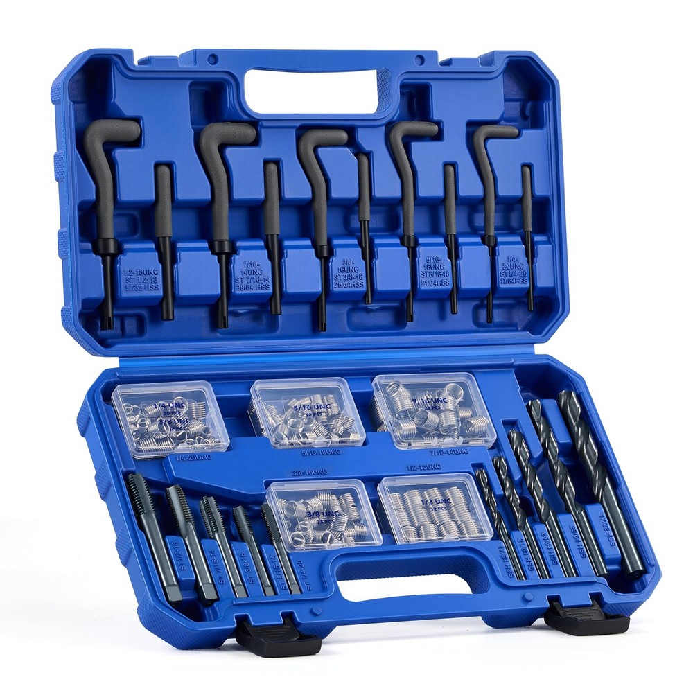 172pc Thread Repair Kit, SAE Thread Restorer Kit with HSS Drill Bits Taps Ins...
