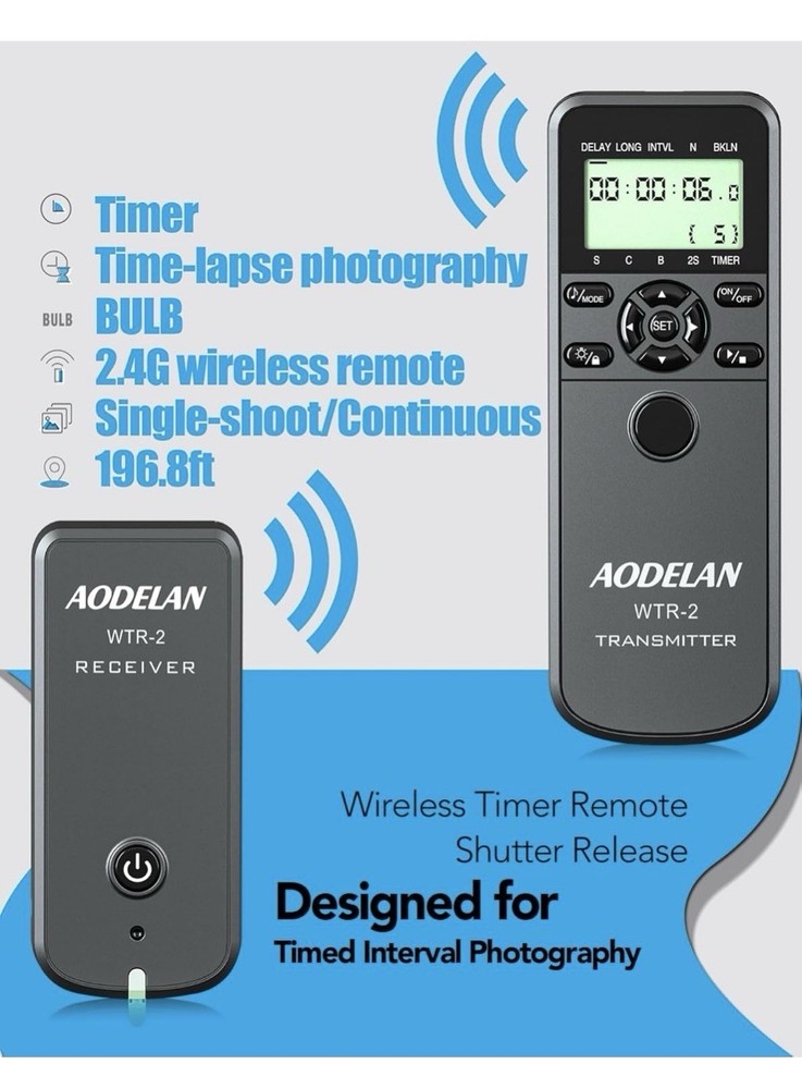 AODELAN WTR-2 Wireless Camera Timelapse intervalometer Timer Shutter Remote