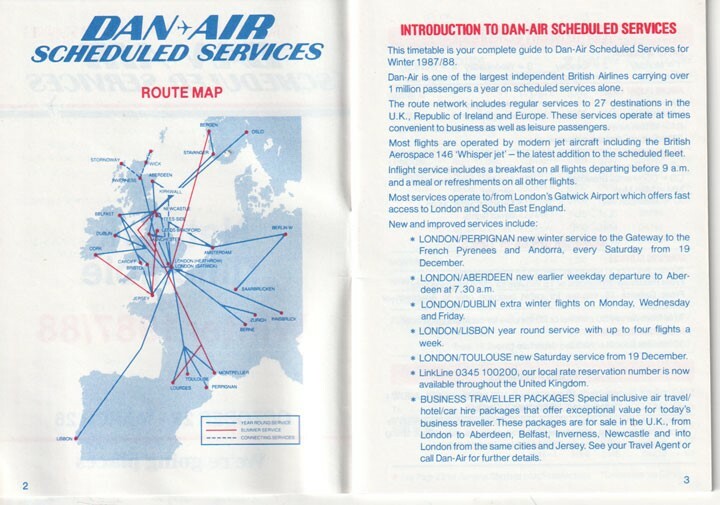 Dan-Air timetable 1987/10/25 (UK)