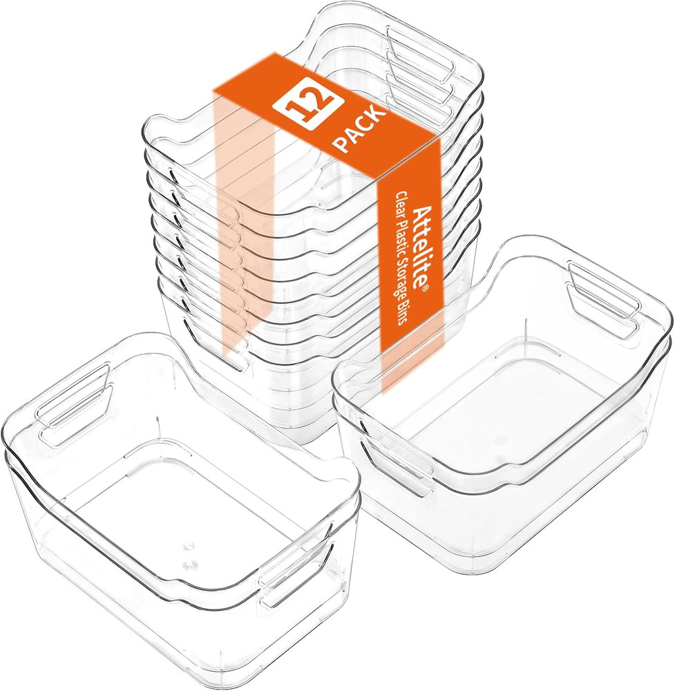 12 Pack Clear Plastic Storage Bins, Multi-Use Pantry Organizers and Storage, Pan