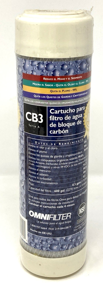Omnifilter CB3 Carbon Block UnderSink Replacement Water Filter Cartridge New