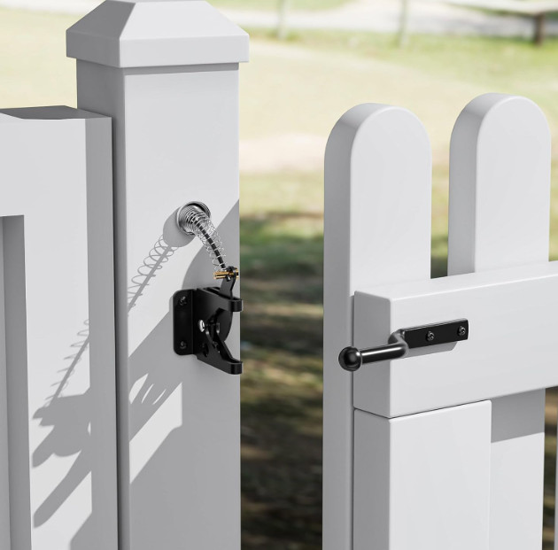 Self Locking Fence Gate Latch | Steel Post Mount w/ Cable Pull Spring Kit