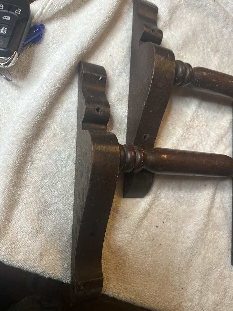Pair Victorian Walnut Spindle Pull Bracket Handles Decoration Salvage 11”