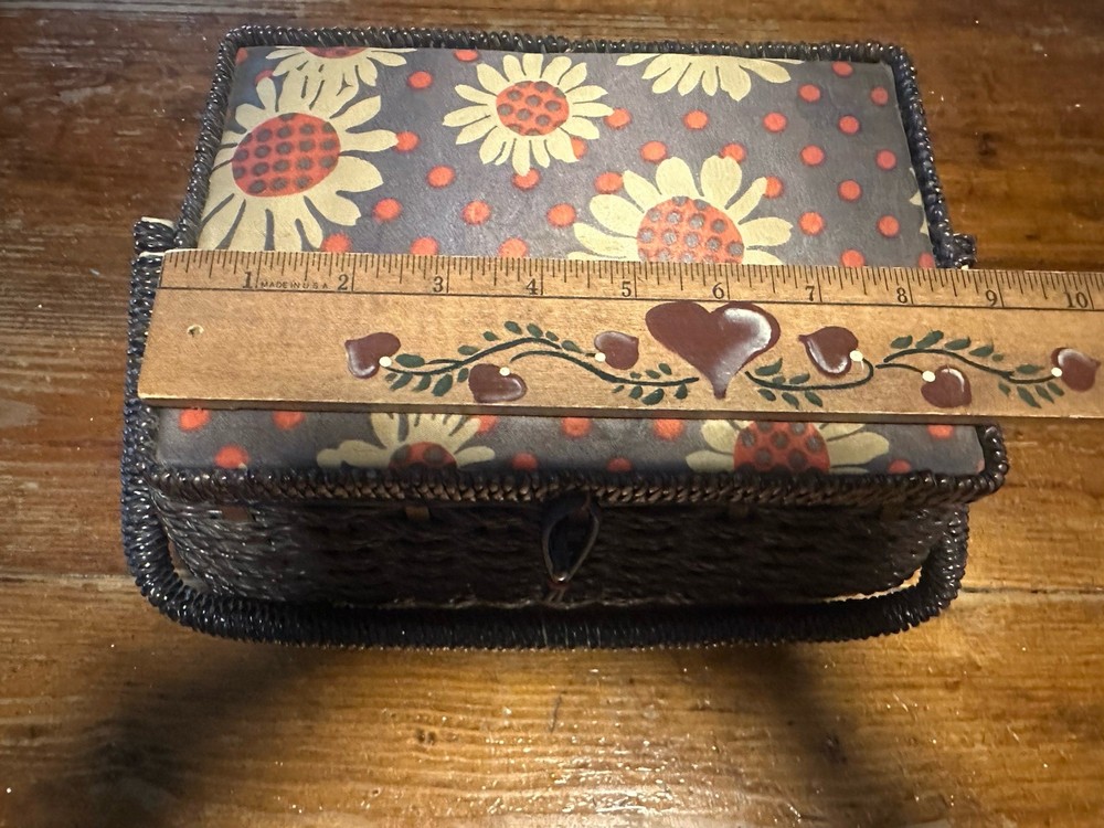 Vtg Woven Sewing Box Rectangle Blue Lined Satin