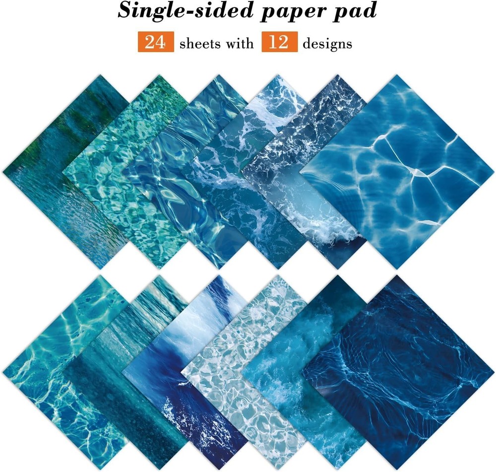 Blue Scrapbooking Paper Pad - 24 Sheets 6"x 6" Sea Patterned Decorative Decou...