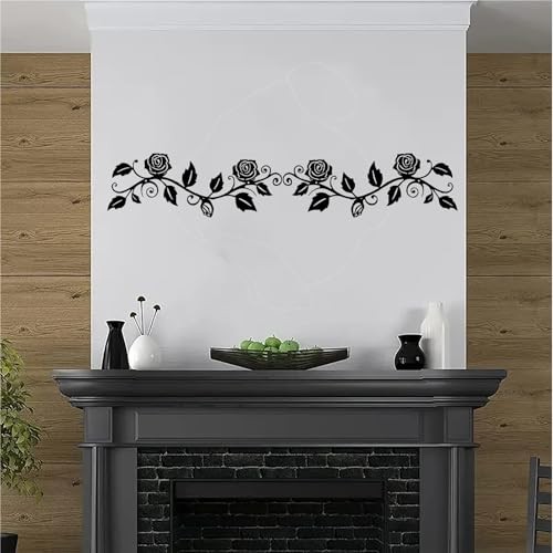 DUOOLN 2 Pcs Metal Rose Tree Leaf Wall Decor, Long Iron Scroll Black - Rose